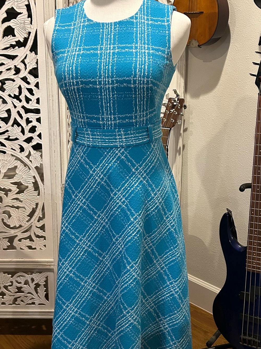 Chaps Sleeveless Blue Plaid Fit-and-Flare Dress